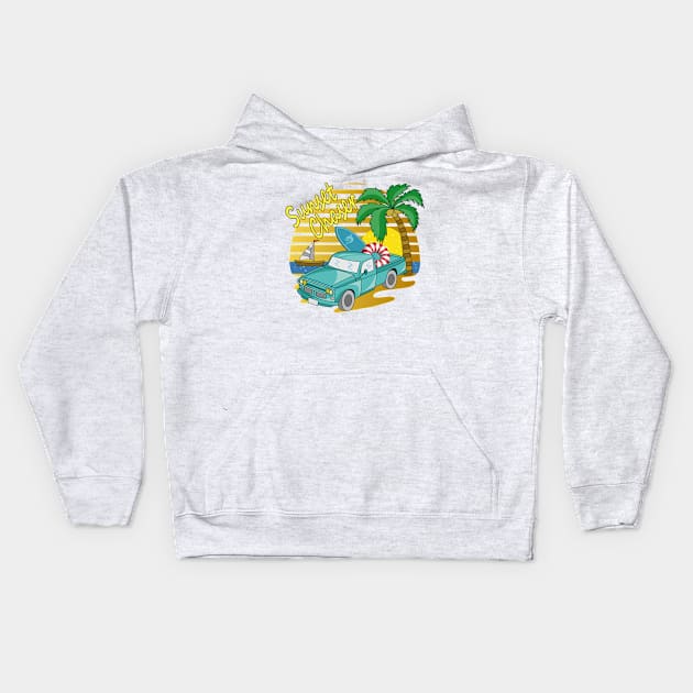 Sunset Chaser - Vehicle - Beach Day Kids Hoodie by Designoholic